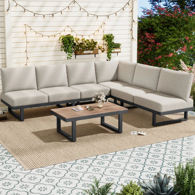 Tuinmeubelset, Tuinlounge Stoelset, Hoekbank, Buiten Relaxbed, Salontafel, Kan worden omgebouwd tot zonnebed, Grijs | Outdoor Meubelset Grijs | Modulaire Loungeset | Hoekbank met Tafel & Relaxbed Functie