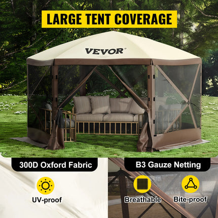 VEVOR Pop-up Camping Gazebo Camping Afdekking 6-zijdig 12' x 12' / 10' x 10' Zonnebescherming Tent & Luifel Camping & Wandelen | VEVOR Camping Gazebo 6-zijdig 12x12/10x10 | Ruime Pop-up Tent Waterdicht | Zomer Paviljoen voor Buitengebruik