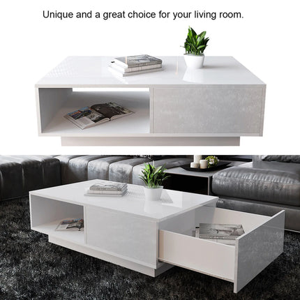 Rechthoekige Salontafel Hoge Glans Moderne Woonkamer Tafel | Moderne Salontafel Rechthoek Hoogglans Opslagruimte Zwart/Wit Huiskamer Stijlvol Design Gemakkelijk Te Monteren Hippe Woondecoratie