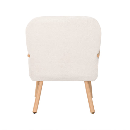 Beklede Fauteuil met Krukje, Cashmere Lounge Stoel met Houten Armleuningen en Poten, voor Slaapkamer Woonkamer Beige | Beige Cashmere Lounge Stoel met Kruk | Modern Fauteuil Houten Poten | Comfortabele Stoel Slaapkamer