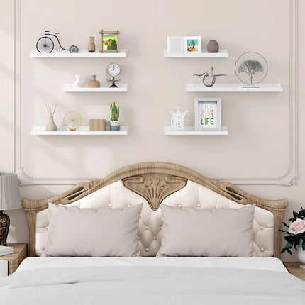 3-delige set witte zwevende wandplanken fotolijst rail voor foto's | Moderne wandplanken woonkamer slaapkamer badkamer keuken | 40x12x5cm en 60x5x12cm | Max. draagvermogen 10kg | MDF materiaal
