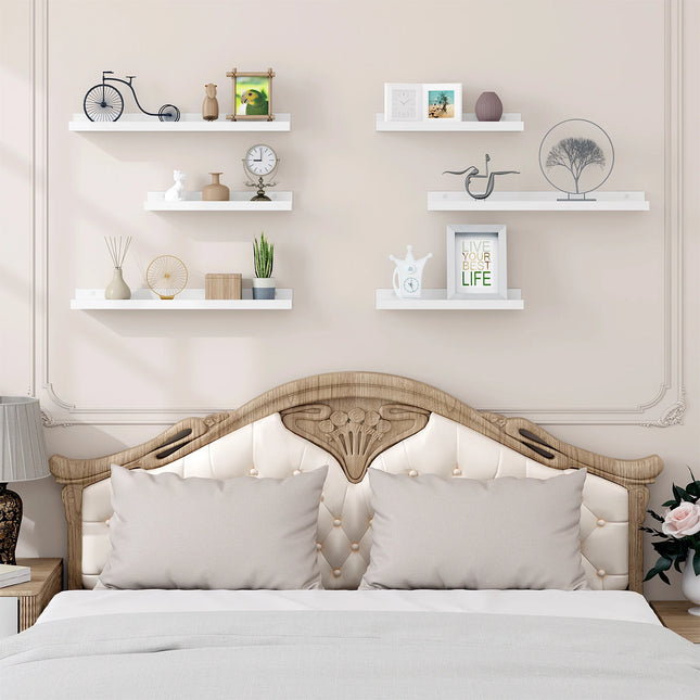 3-delige set witte zwevende wandplanken fotolijst rail voor foto's | Moderne wandplanken woonkamer slaapkamer badkamer keuken | 40x12x5cm en 60x5x12cm | Max. draagvermogen 10kg | MDF materiaal