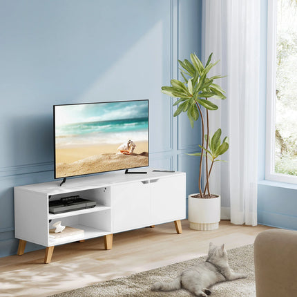 VASAGLE Lage kast TV-wardrobe, Lang 140cm, voor televisie tot 65 inch | VASAGLE TV Meubel 140 cm Modern Witte Kleur | Magnetisch Deur | Verstelbare Planken | TV Kast Tot 50 Kg Belastbaarheid