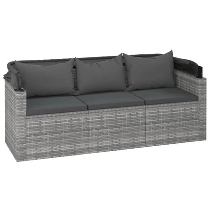Modern minimalistische grijze buitenbankcombinatie | Grijze tuinbank 3-zits | Verstelbaar waterdicht dak | Voetenbank & UV-bestand | Anti-corrosie & schimmelvrij | Duurzaam rotan | Comfortabele kussens