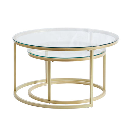 2 in 1 ijzeren salontafel mode kleine appartement woonkamer salontafel gehard glas ronde bank bijzettafel | Moderne salontafel set | 2-delige ronde tafels | Staal & MDF | Grijs marmer-look | Woonkamer design
