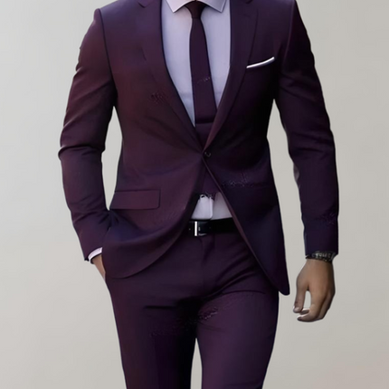 2-delige heren outfit | Stijlvolle zakelijke set met enkele kraag | Formele broek met zakken | Modieuze uitstraling | Perfecte pasvorm | Duurzaam en veelzijdig | Geschikt voor elke gelegenheid | Verkrijgbaar in diverse maten