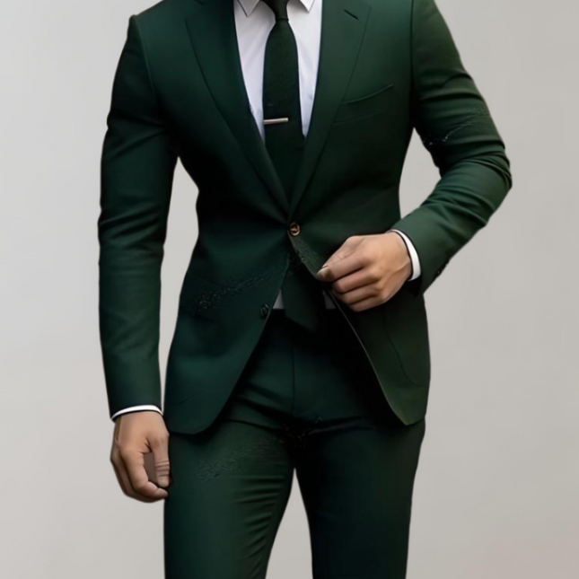 2-delige heren outfit | Stijlvolle zakelijke set met enkele kraag | Formele broek met zakken | Modieuze uitstraling | Perfecte pasvorm | Duurzaam en veelzijdig | Geschikt voor elke gelegenheid | Verkrijgbaar in diverse maten