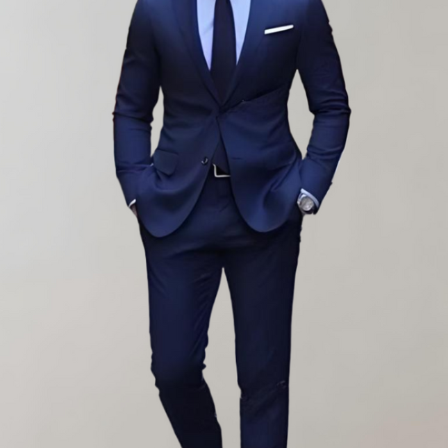 2-delige heren outfit | Stijlvolle zakelijke set met enkele kraag | Formele broek met zakken | Modieuze uitstraling | Perfecte pasvorm | Duurzaam en veelzijdig | Geschikt voor elke gelegenheid | Verkrijgbaar in diverse maten