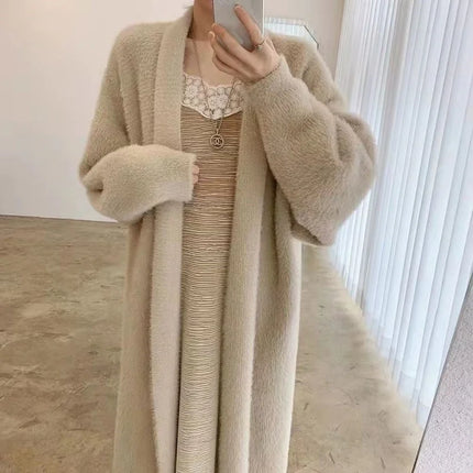Wit Kasjmier Lang Vest Dames | Luxe Gebreide Pluizige Jasje | Stijlvolle Lange Mouwen | Comfortabel Cosy Herfst Winter | Effen Wit