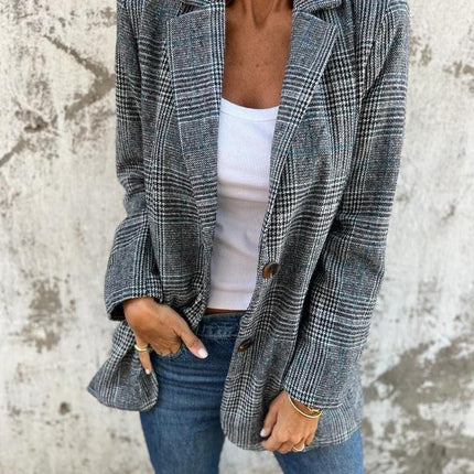 Danaya™ | Warme Dames Blazer Winter | Geruit Katoen Polyester | Getailleerd Klassiek Design | Ideaal Zakelijk en Casual | Maten S-4XL | Tijdloze Jas | Elegante Vrouwelijke Stijl | Perfect Winterkleding Thermisch