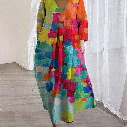 VISCONTE Dameskleding | Kleed met V-Hals en Kleurrijk Design | Elegante Zomerkleding | Comfortabele Pasvorm | Mode voor Vrouwen