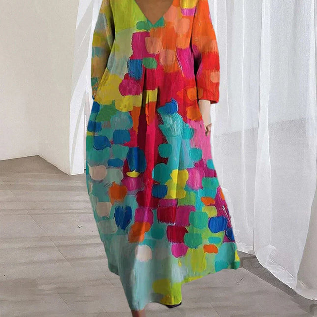 VISCONTE Dameskleding | Kleed met V-Hals en Kleurrijk Design | Elegante Zomerkleding | Comfortabele Pasvorm | Mode voor Vrouwen