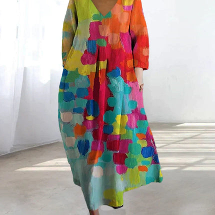 VISCONTE Dameskleding | Kleed met V-Hals en Kleurrijk Design | Elegante Zomerkleding | Comfortabele Pasvorm | Mode voor Vrouwen
