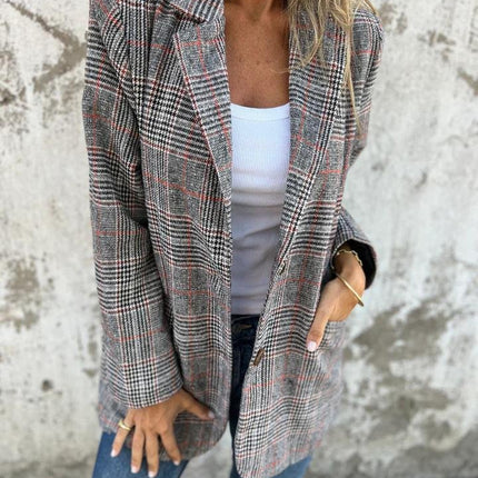 Danaya™ | Warme Dames Blazer Winter | Geruit Katoen Polyester | Getailleerd Klassiek Design | Ideaal Zakelijk en Casual | Maten S-4XL | Tijdloze Jas | Elegante Vrouwelijke Stijl | Perfect Winterkleding Thermisch