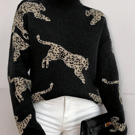 Luipaardprint Dames Coltrui | Warme Elegante Trui | Lange Mouwen | Comfortabel & Stijlvol | Herfst & Winter Kleding | Hoge Kwaliteit