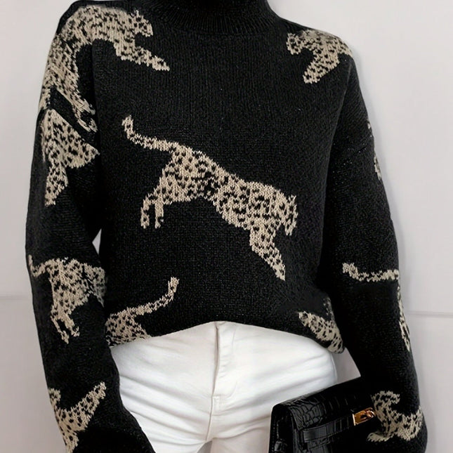Luipaardprint Dames Coltrui | Warme Elegante Trui | Lange Mouwen | Comfortabel & Stijlvol | Herfst & Winter Kleding | Hoge Kwaliteit