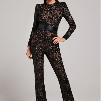 Jumpsuit Vrouwen | Juliette Luxe Stof V-hals | Elegante Pasvorm | Bruiloften Cocktail Party | Chique Taille | Machinewasbaar