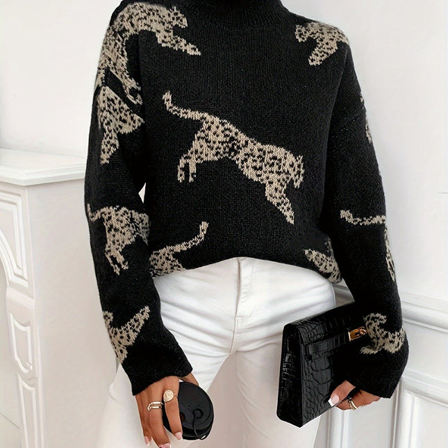 Luipaardprint Dames Coltrui | Warme Elegante Trui | Lange Mouwen | Comfortabel & Stijlvol | Herfst & Winter Kleding | Hoge Kwaliteit