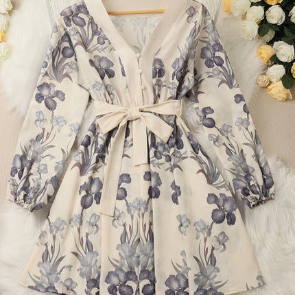 Elegante Blouse Jurk Dames | V-hals | Bloemenprint | Ademend & Comfortabel | Ideaal Voor Werk & Vrije Tijd | Modieuze Pasvorm | Lente/Herfst/Zomer | Elegante Details | Elastische Taille | Vrouwelijke Stijl