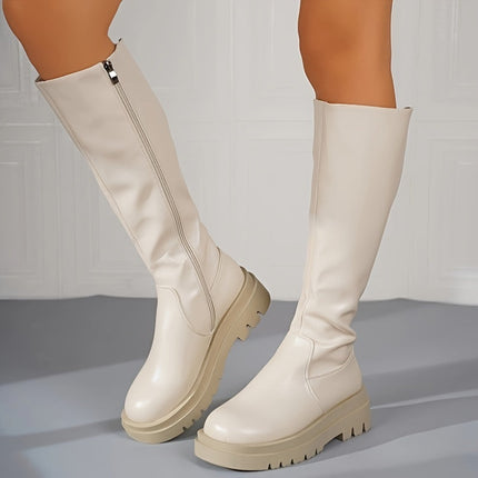 Dames Kniehoge Laarzen | Zwart & Beige | Soepel Leer & Suède | Halfhoge Hak | Comfortabele Zachte Voering | Ergonomische Zool | Weerbestendig | Geschikt voor Casual & Formele Outfits | Tijdloos Design