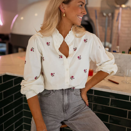 Floral Print Kraag Dames Bloes | Elegante & Chic | Ademende Stof & Flexibel Draagcomfort | Vrouwelijke Details | Lente/Zomer/Herfst
