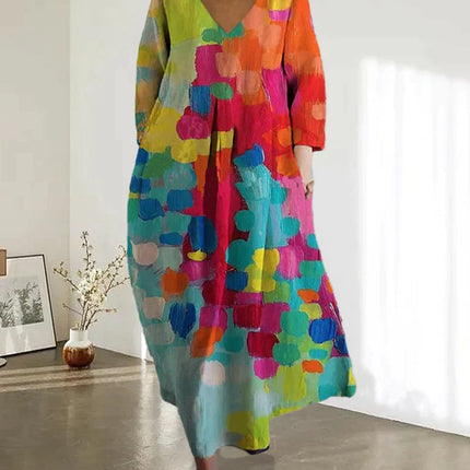 VISCONTE Dameskleding | Kleed met V-Hals en Kleurrijk Design | Elegante Zomerkleding | Comfortabele Pasvorm | Mode voor Vrouwen