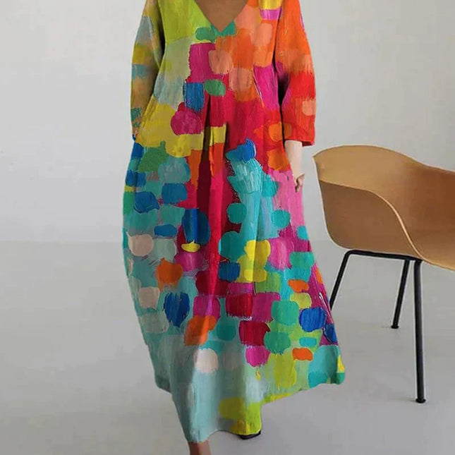 VISCONTE Dameskleding | Kleed met V-Hals en Kleurrijk Design | Elegante Zomerkleding | Comfortabele Pasvorm | Mode voor Vrouwen
