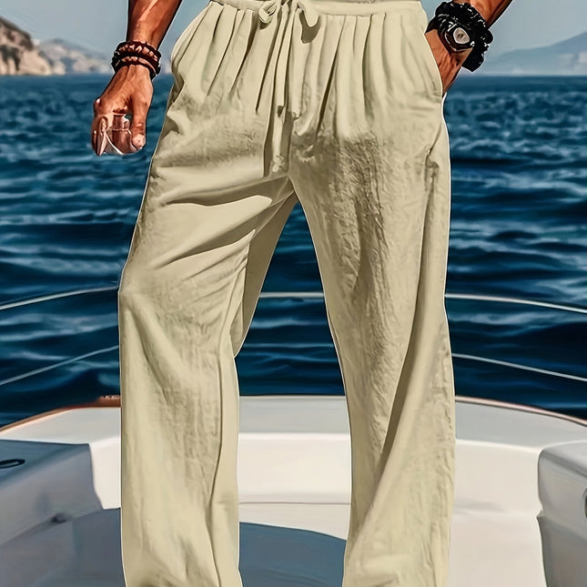 Casual Herenbroek | Katoen-Linnen Mix | Losse Fit & Elastische Tailleband | Ideaal voor Yoga & Strand | Luchtig & Ademend | Trekkoordsluiting & Zakken | Verkrijgbaar in Zwart, Blauw, Wit & Beige | Maat S tot 3XL