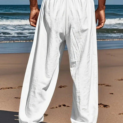 Casual Herenbroek | Katoen-Linnen Mix | Losse Fit & Elastische Tailleband | Ideaal voor Yoga & Strand | Luchtig & Ademend | Trekkoordsluiting & Zakken | Verkrijgbaar in Zwart, Blauw, Wit & Beige | Maat S tot 3XL