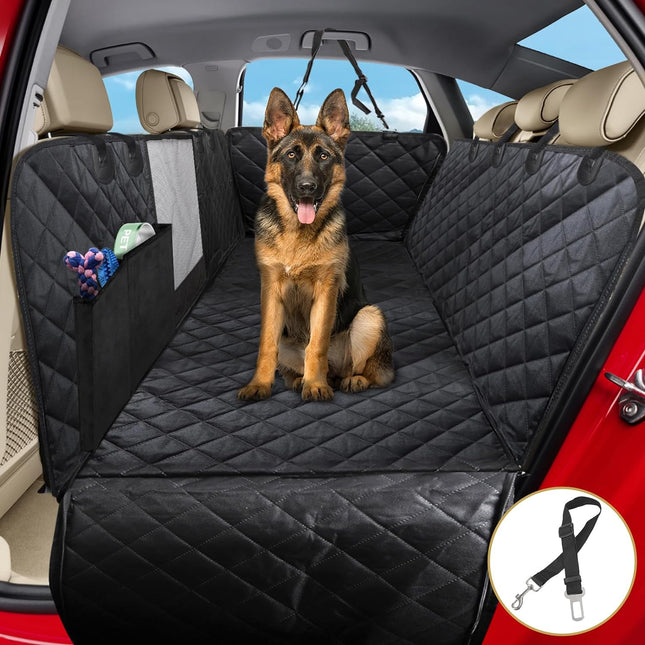 Autobeschermingstovert voor Honden | 4-in-1 Beschermdoek met Zijpanelen en Venster | Waterdichte Antislip Hondendeken | Veiligheidsriem | Geschikt voor Auto, Bestelwagen en SUV | 137x147 cm