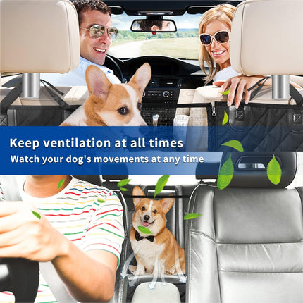 Autobeschermingstovert voor Honden | 4-in-1 Beschermdoek met Zijpanelen en Venster | Waterdichte Antislip Hondendeken | Veiligheidsriem | Geschikt voor Auto, Bestelwagen en SUV | 137x147 cm