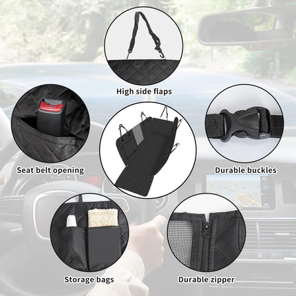 Autobeschermingstovert voor Honden | 4-in-1 Beschermdoek met Zijpanelen en Venster | Waterdichte Antislip Hondendeken | Veiligheidsriem | Geschikt voor Auto, Bestelwagen en SUV | 137x147 cm