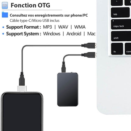 Ultradunne Microfoon Recorder | Slank Ontwerp | Hoge Kwaliteit Geluidsopname | 50 Uur Batterijduur | 8GB Geheugen | WAV Formaat