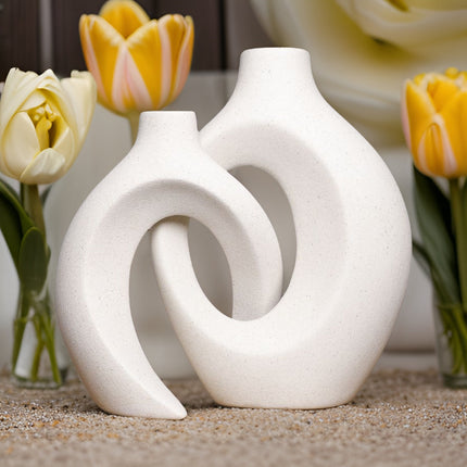 Gleora Keramische Bloemenvaas | Verweven Ontwerp | Duurzaam Materiaal | Elegant en Verfijnd | Ideaal voor Bloemstukken | Moderne Chique Interieur Decoratie | Stabiele Basis | Makkelijk Schoon te Maken | 26,5x20,8x21cm