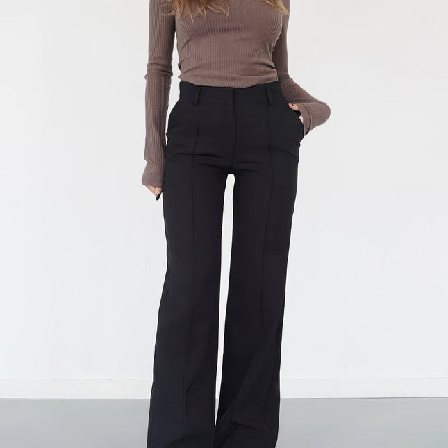 Wijde Broek Dames Zwart - Dubbele Tailleband - Stijlvol & Comfortabel - Geschikt Voor Werk & Vrije Tijd - Perfect Voor Elke Gelegenheid | Regular Fit - Bewegingsvrijheid & Langer Draagcomfort | Essentiële Mode Basics