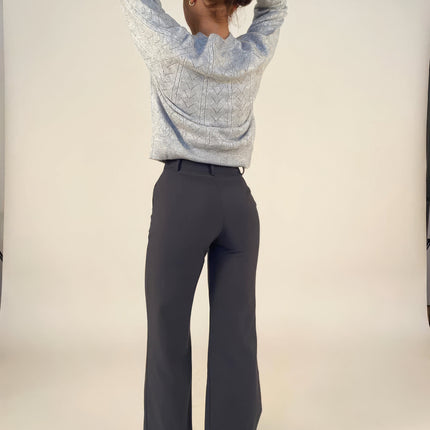 Wijde Broek Dames Zwart - Dubbele Tailleband - Stijlvol & Comfortabel - Geschikt Voor Werk & Vrije Tijd - Perfect Voor Elke Gelegenheid | Regular Fit - Bewegingsvrijheid & Langer Draagcomfort | Essentiële Mode Basics