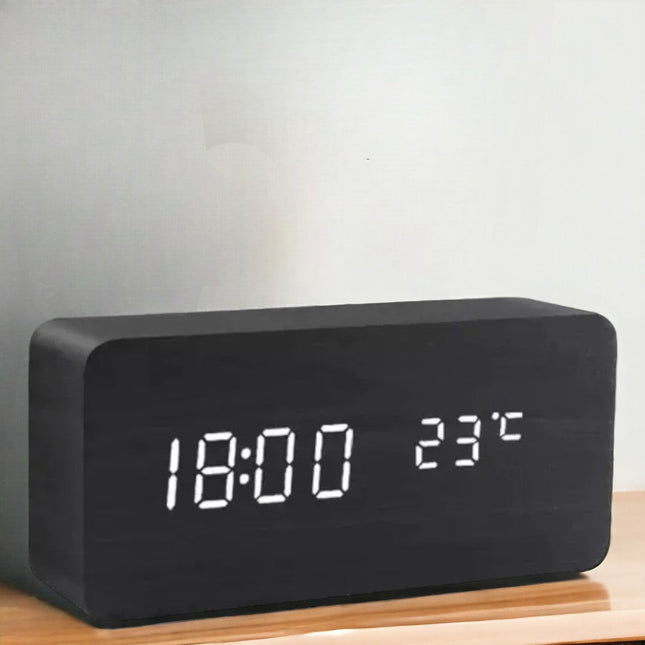 WoodWatch LED Wekker | Houtlook | Spraakbediening | Temperatuurweergave | Tot 3 Alarmen | Instelbare Helderheid | Modern Design