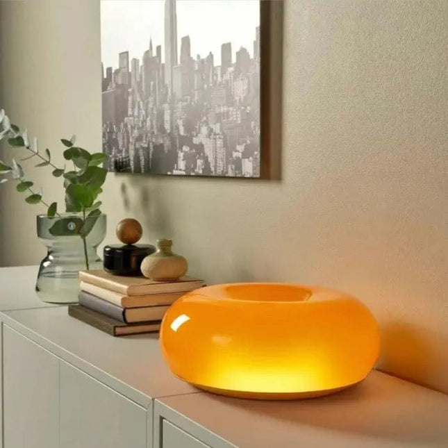 Donut Vorm LED Lamp | Modern Design | Energiezuinige Technologie | Dimbaar Licht | Glas en Metaal | Sfeervolle Verlichting | Elegante Tafellamp | 40W | Woonkamer Slaapkamer Kantoor | Verfijnde Functionele Verlichtingsoplossing