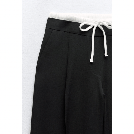 Damesbroek Dubbele Tailleband | Wijde Elegante Vrouwelijke Look | Regular Fit Comfort | Ideaal voor Werk of Vrije Tijd | Pas Bij T-shirts, Blazers, Overhemden | Dit Jaar Trendy Broeken voor Alle Gelegenheden