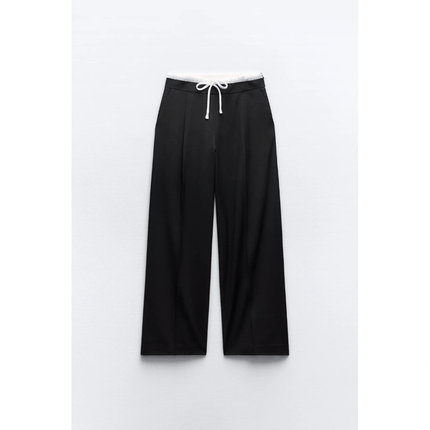 Damesbroek Dubbele Tailleband | Wijde Elegante Vrouwelijke Look | Regular Fit Comfort | Ideaal voor Werk of Vrije Tijd | Pas Bij T-shirts, Blazers, Overhemden | Dit Jaar Trendy Broeken voor Alle Gelegenheden