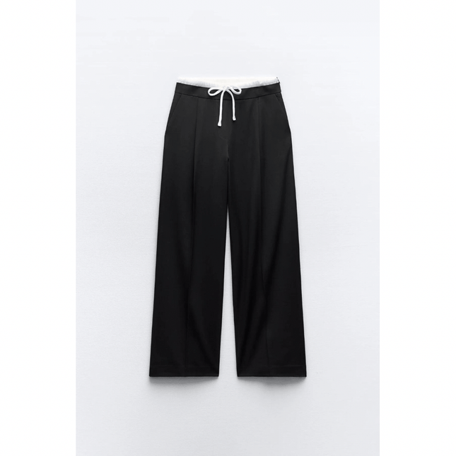 Damesbroek Dubbele Tailleband | Wijde Elegante Vrouwelijke Look | Regular Fit Comfort | Ideaal voor Werk of Vrije Tijd | Pas Bij T-shirts, Blazers, Overhemden | Dit Jaar Trendy Broeken voor Alle Gelegenheden
